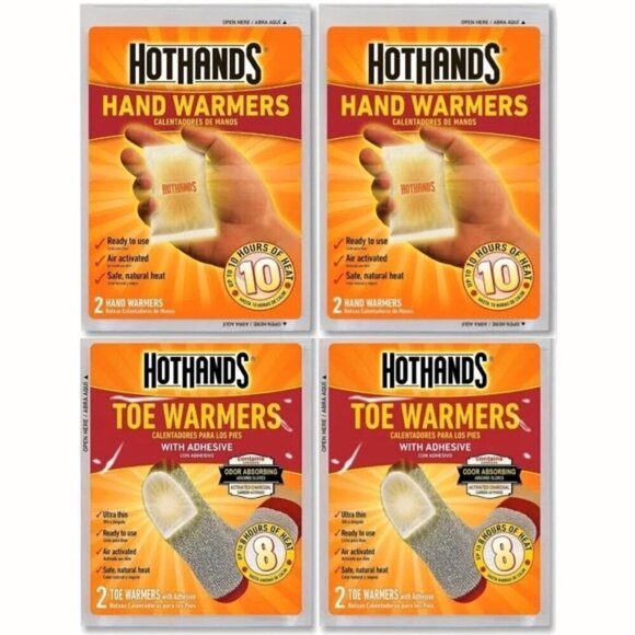 2 Packs HotHands Hand Warmers & 2 Packs HotHands Toe Warmers Ready to Use - Picture 1 of 6